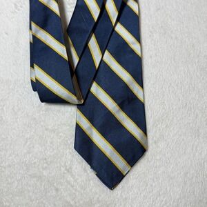 Brooks Brothers Makers Silk Neck Tie Navy Yellow Striped Casual Fashion